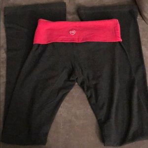 Gray and hot pink fold-over bootcut leggings